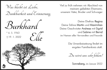 Traueranzeige von Burkhard Elle von Südthüringer Presse