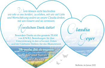 Traueranzeige von Claudia Geyer von Südthüringer Presse