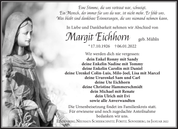 Traueranzeige von Margit Eichhorn von Südthüringer Presse