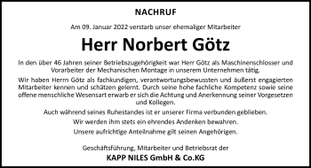 Traueranzeige von Herbert Götz von Neue Presse Coburg