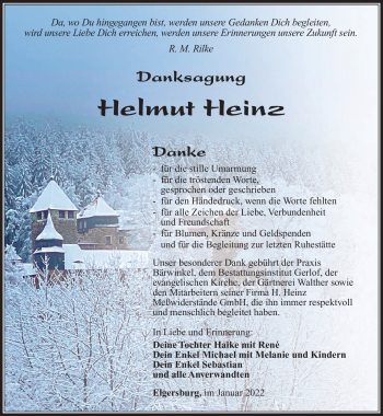Traueranzeige von Helmut Heinz von Südthüringer Presse