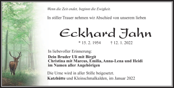 Traueranzeige von Eckhard Jahn von Südthüringer Presse