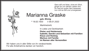 Traueranzeige von Marianna Graske von Frankenpost