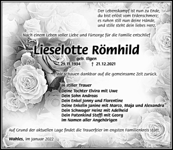 Traueranzeige von Lieselotte Röhmhild von Südthüringer Presse
