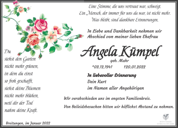 Traueranzeige von Angela Kümpel von Südthüringer Presse