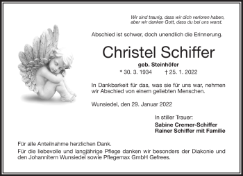 Traueranzeige von Christel Schiffer von Frankenpost