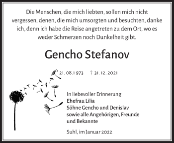 Traueranzeige von Gencho Stefanov von Südthüringer Presse