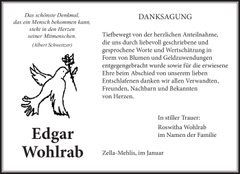 Traueranzeige von Edgar Wohlrab von Südthüringer Presse