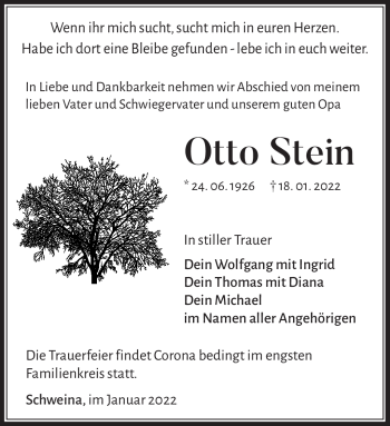 Traueranzeige von Otto Stein von Südthüringer Presse