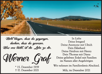 Traueranzeige von Werner Graf von Südthüringer Presse
