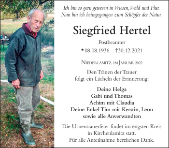 Traueranzeige von Siegfried Hertel von Frankenpost