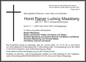 Traueranzeige von Horst Rainer Ludwig Maasberg von Frankenpost