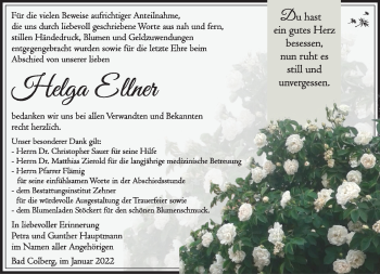 Traueranzeige von Helga Ellner von Südthüringer Presse