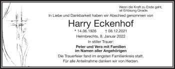 Traueranzeige von Harry Eckenhof von Frankenpost