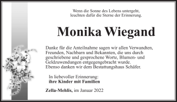 Traueranzeige von Monika Wiegand von Südthüringer Presse