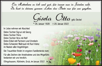 Traueranzeige von Gisela Otto von Südthüringer Presse
