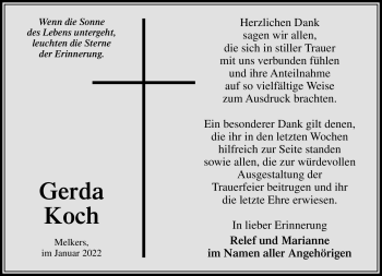 Traueranzeige von Gerda Koch von Südthüringer Presse