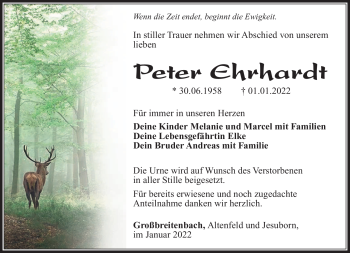 Traueranzeige von Peter Ehrhardt von Südthüringer Presse