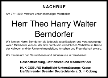 Traueranzeige von Theo Harry Walter Berndorfer von Neue Presse Coburg