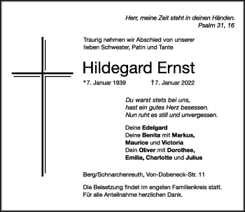Traueranzeige von Hildegard Ernst von Frankenpost