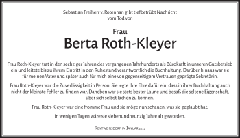 Traueranzeige von Berta Roth-Kleyer von Neue Presse Coburg