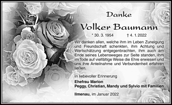 Traueranzeige von Volker Baumann von Südthüringer Presse