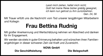 Traueranzeige von Bettina Rudnig von Neue Presse Coburg