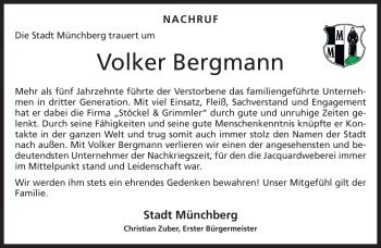 Traueranzeige von Volker Bergmann von Frankenpost