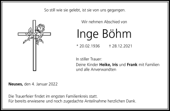 Traueranzeige von Inge Böhm von Neue Presse Coburg