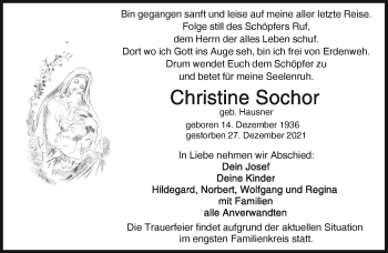 Traueranzeige von Christine Sochor von Frankenpost