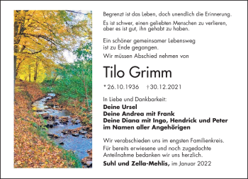 Traueranzeige von Tilo Grimm von Südthüringer Presse