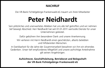 Traueranzeige von Peter Neidhardt von Frankenpost
