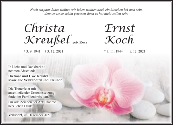 Traueranzeige von ErnstChrista KreußelKoch von Südthüringer Presse
