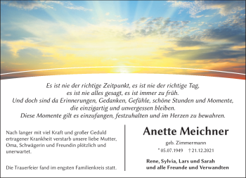 Traueranzeige von Anette Meichner von Frankenpost