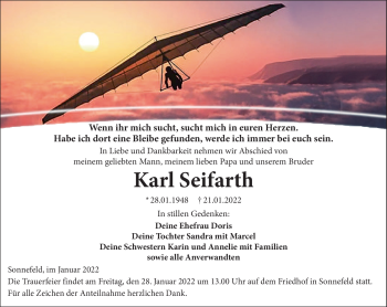 Traueranzeige von Karl Seifarth von Neue Presse Coburg