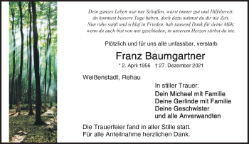 Traueranzeige von Franz Baumgartner von Frankenpost
