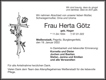Traueranzeige von Herta Götz von Frankenpost