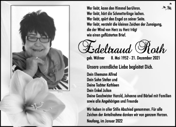 Traueranzeige von Edeltraud Roth von Südthüringer Presse