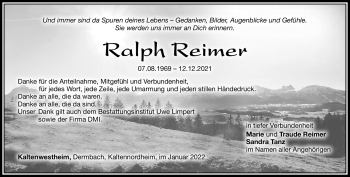 Traueranzeige von Ralph Reimer von Südthüringer Presse