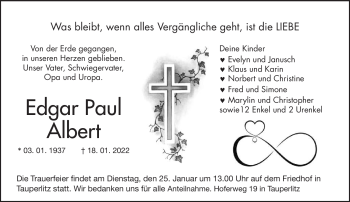 Traueranzeige von Edgar Paul Albert von Frankenpost