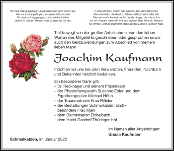 Traueranzeige von Joachim Kaufmann von Südthüringer Presse