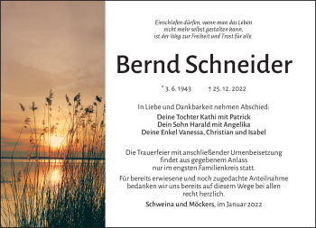 Traueranzeige von Bernd Schneider von Südthüringer Presse
