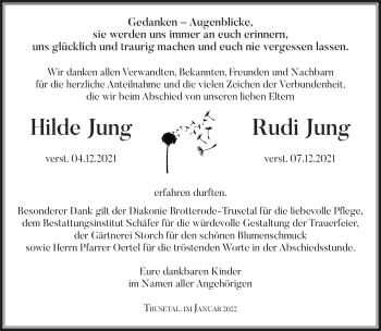Traueranzeige von Hilde und Rudi Jung von Südthüringer Presse