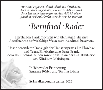 Traueranzeige von Bernfried Röder von Südthüringer Presse