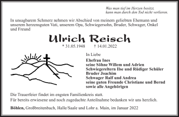 Traueranzeige von Ulrich Reisch von Südthüringer Presse