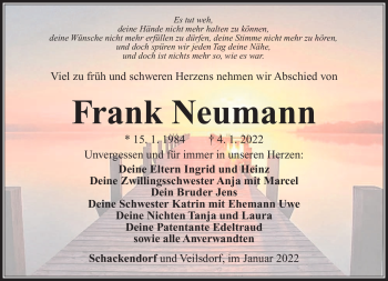 Traueranzeige von Frank Neumann von Südthüringer Presse