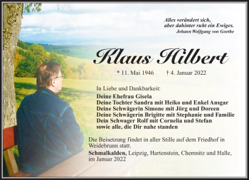 Traueranzeige von Klaus Hilbert von Südthüringer Presse