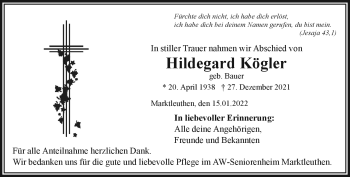 Traueranzeige von Hildegard Kögler von Frankenpost