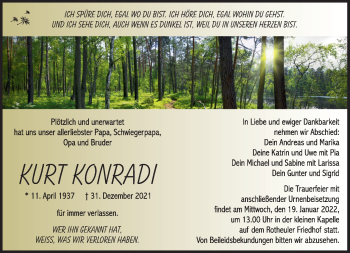 Traueranzeige von Kurt Konradi von Südthüringer Presse