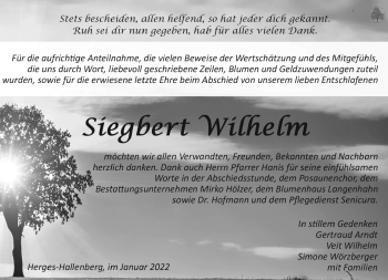 Traueranzeige von Siegbert Wilhelm von Südthüringer Presse